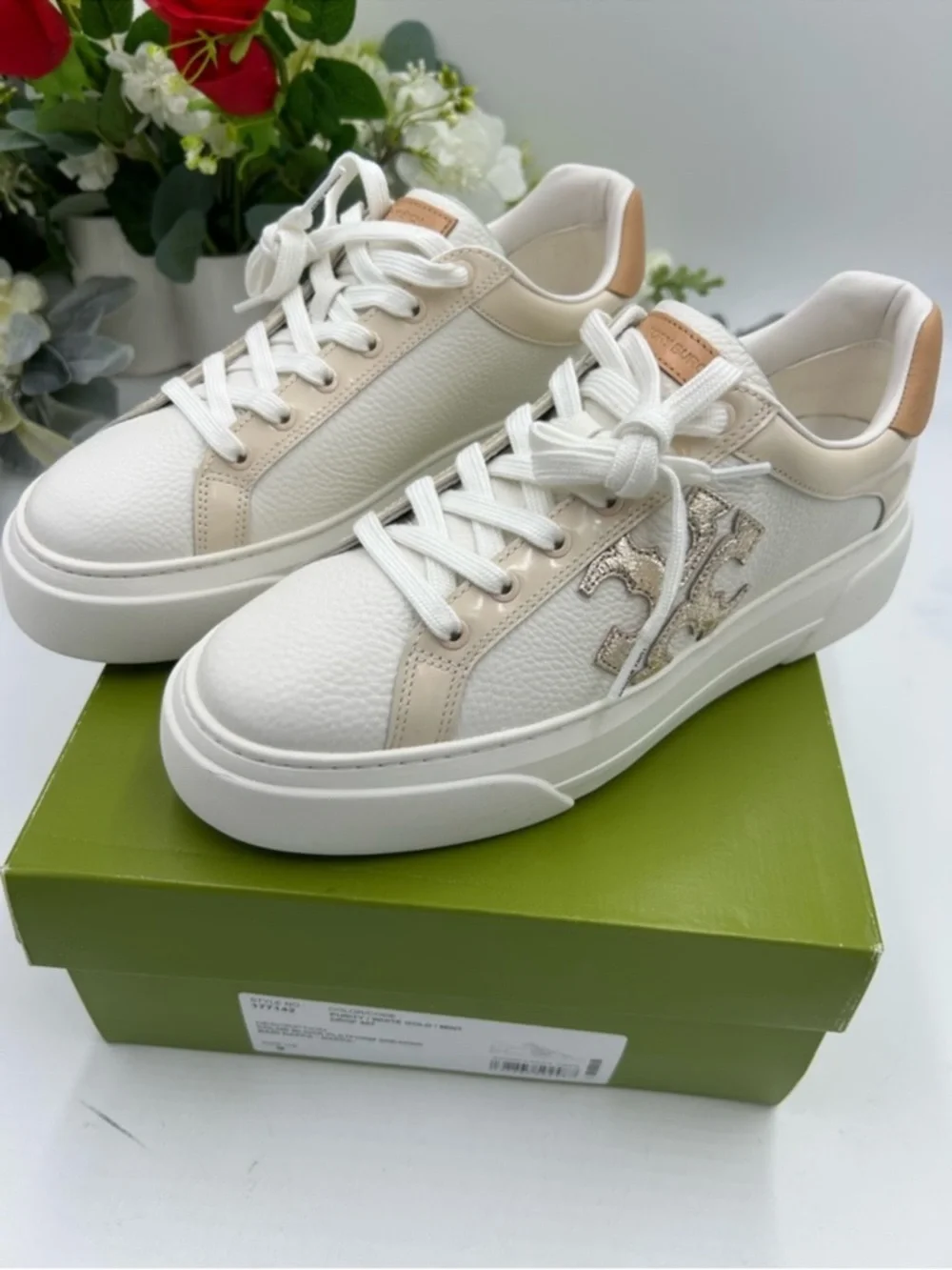 Women’s Tory Burch, color block signature leather platform sneakers size 9